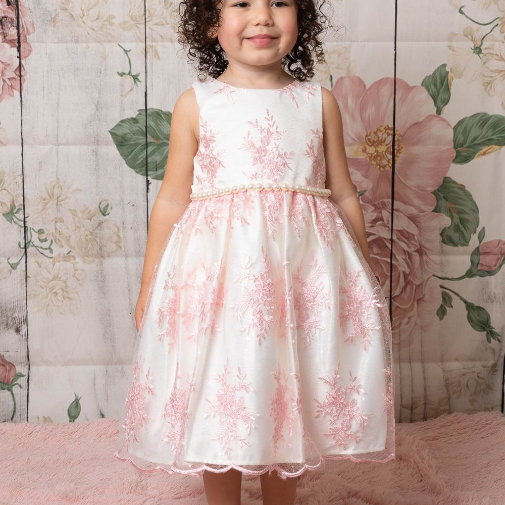American Princess White and Pink Embelished Girls dress